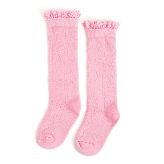 Pink Lace Top Knee High Socks - Gunner & Gabby 
