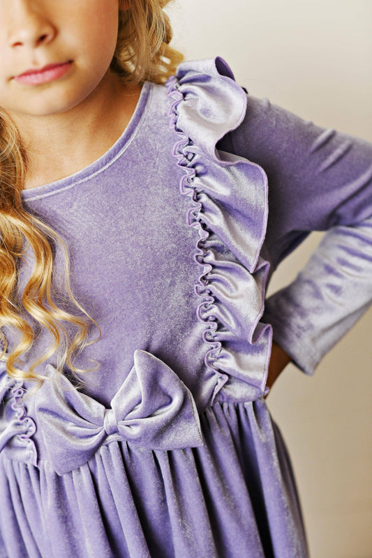 Velvet Lavender  Ruffle Dress